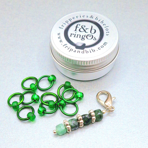 ringOs Birthstones  ~  MAY ~ EMERALD ~ Snag Free Stitch Markers for Knitting and Crochet