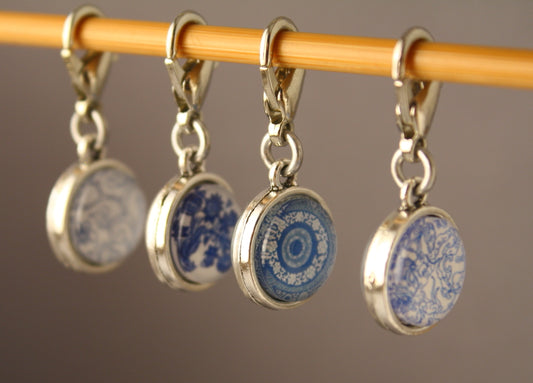 Blue and White China Pattern Stitch Markers for Crochet